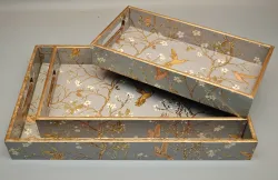 Bird Floral Wooden Serving Tray Set
