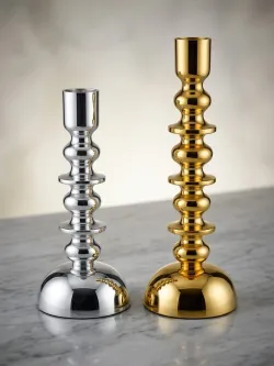 Contemporary Metal Pillar Candle Holder (Gold & Silver Finish)