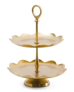 Gold Metal Two-Tier Lotus Edge Display Stand