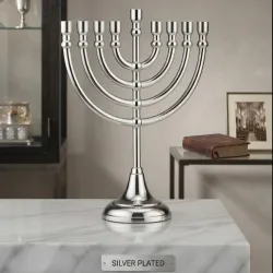 Handcrafted Silver Plated Brass Menorah Candle Holder