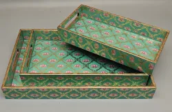 Lotus Pattern Wooden Serving Tray Set