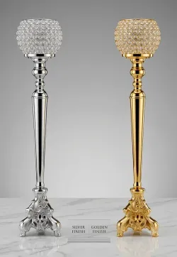 Luxury Crystal Ball Metal Candle Holder Stand (Gold & Silver Finish)