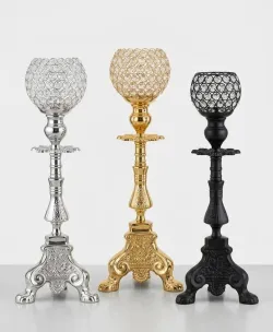 Luxury Crystal Globe Metal Candle Holder Stand (Gold, Silver & Black Finish)
