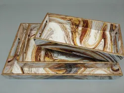 Marble Print Wooden Serving Tray Set