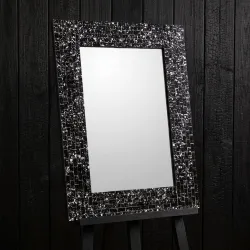 Black mosaic inlay photo frame with white geometric detailing